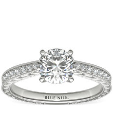 Hand-Engraved Micropavé Diamond Engagement Ring in 14k White Gold (1/6 ct. tw.)